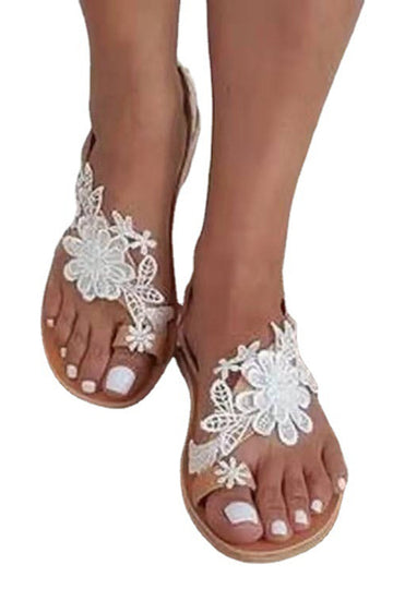 Sandalias planas de encaje blanco de moda